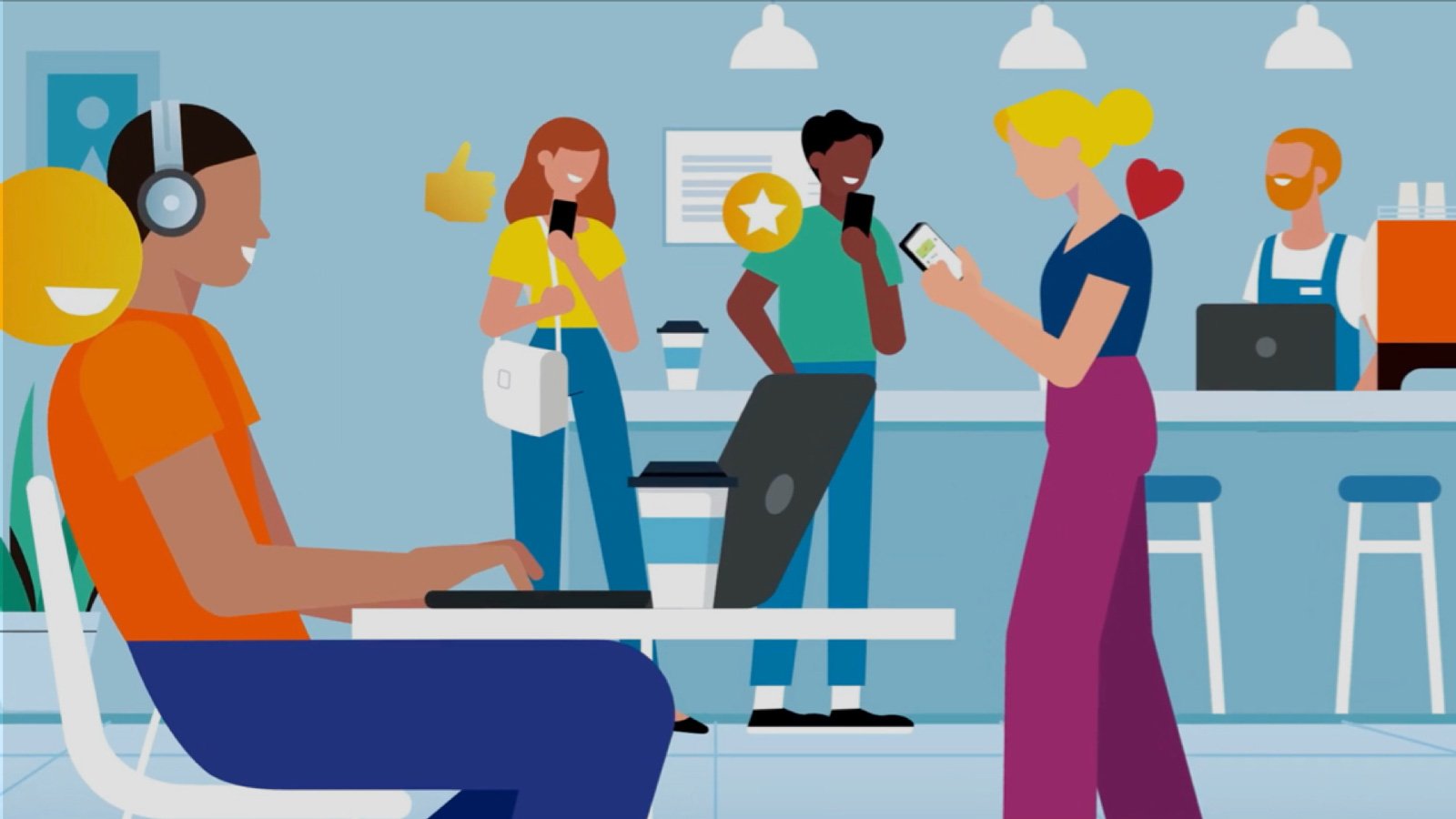 Illustration of friends in a cafe