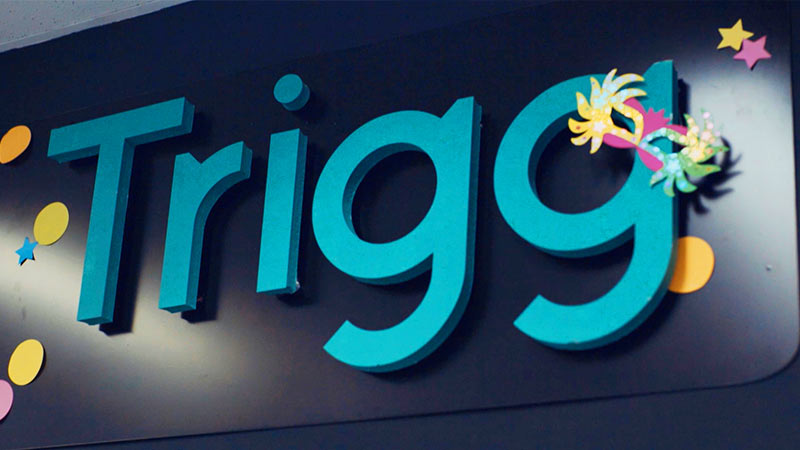 Interior of Trigg office with the logo on a wall.