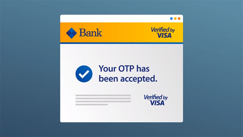 Webpage showing that a Visa verified credit card one-time password has been accepted.